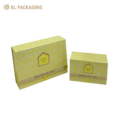 Caja de regalo cosmética de doble puerta con correa de cinta de metal, abrazadera, caja de envasado de cuidado de la piel vacía