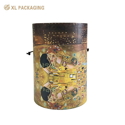 Cilindro de regalo floral redondo de lujo en papel, impresión mate a todo color brillante con asa de cuerda de algodón para ramo de flores frescas