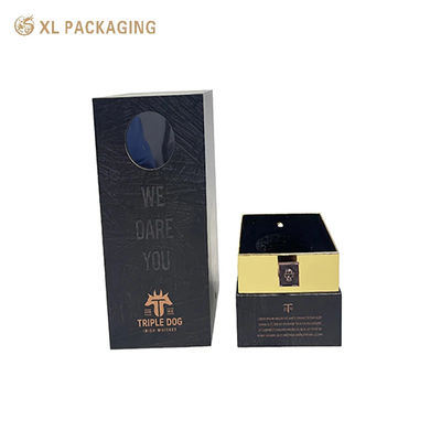 Embalaje XL Embalaje personalizado Embalaje de caja de fábrica de logotipo de papel de oro impreso a medida Embalaje de caja de regalo de vino con tapa de ventana y fábrica de caja de papel base