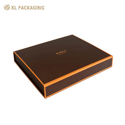 Caja de embalaje cosmético plegable con logotipo personalizado Matte Brown & Orange Caja de regalo rígida con embalaje plano para comercio electrónico