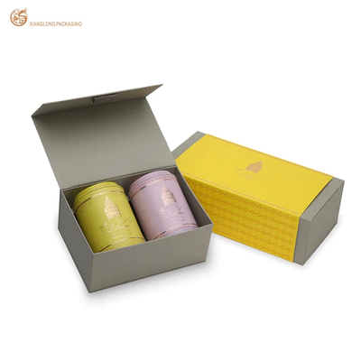 Embalaje de caja de regalo de té rígida impresa a medida con inserción de papel ondulado gris e impresión de oro