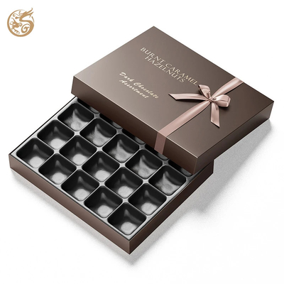 Caja de papel de chocolate impresa a medida Panadería rosquillas galletas Macaron embalaje tapa marrón y caja base con cinta