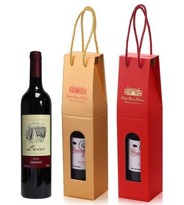 Caja de regalo de vino corrugado a medida pantalla de ventana embalaje portátil de papel Kraft resistente