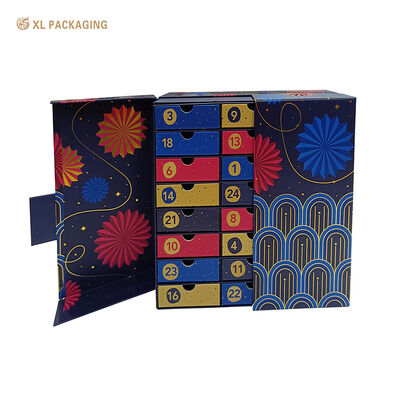 Calendario de Adviento Personalizado con Doble Puerta, Cierre Magnético y 24 Cajones con Estampado Completo de Plata Brillante